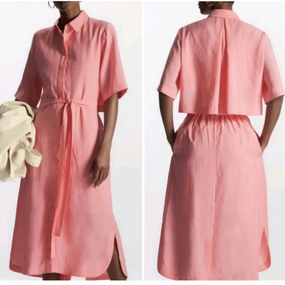COS Coral-Pink Midi Shirt Dress